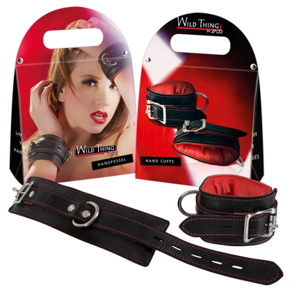 Leather Handcuffs black/red